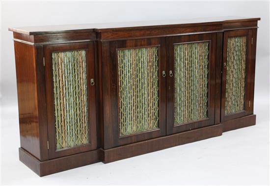 A Regency style rosewood breakfront dwarf bookcase, W.6ft 7in. D.1ft 4in. H.3ft